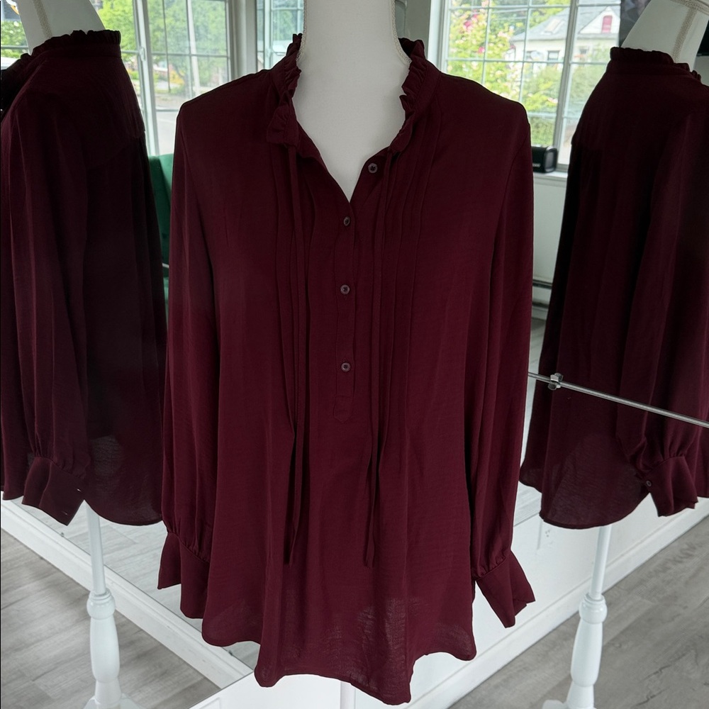 Simply Vera Vera Wang Wine Ruffled Pintuck Blouse